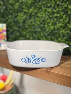 Corning Ware White Ceramic Baking Dish with Blue Floral Pattern
